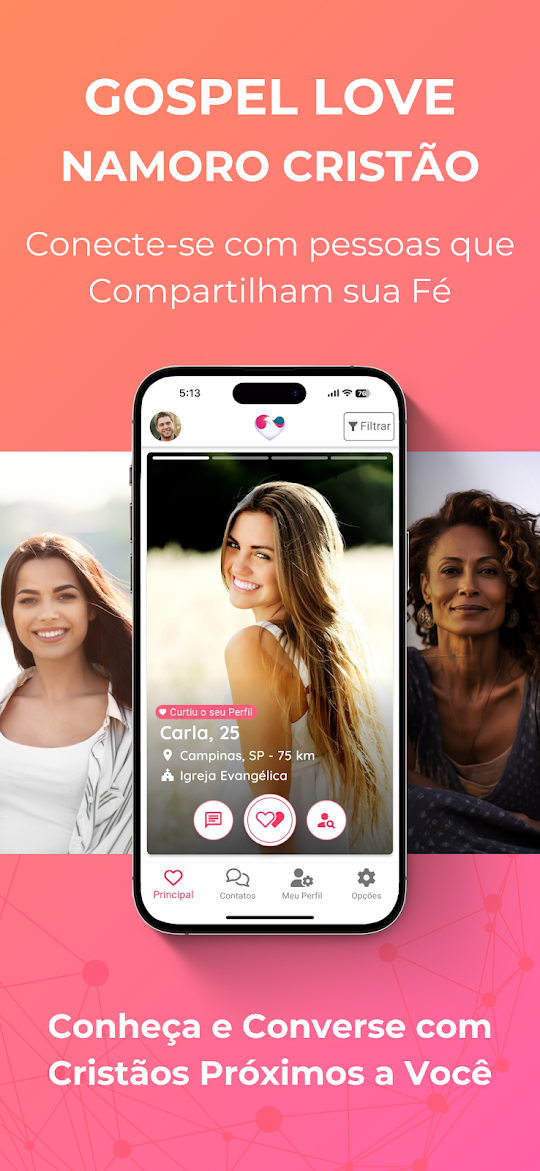 Tela do app de relacionamento cristão